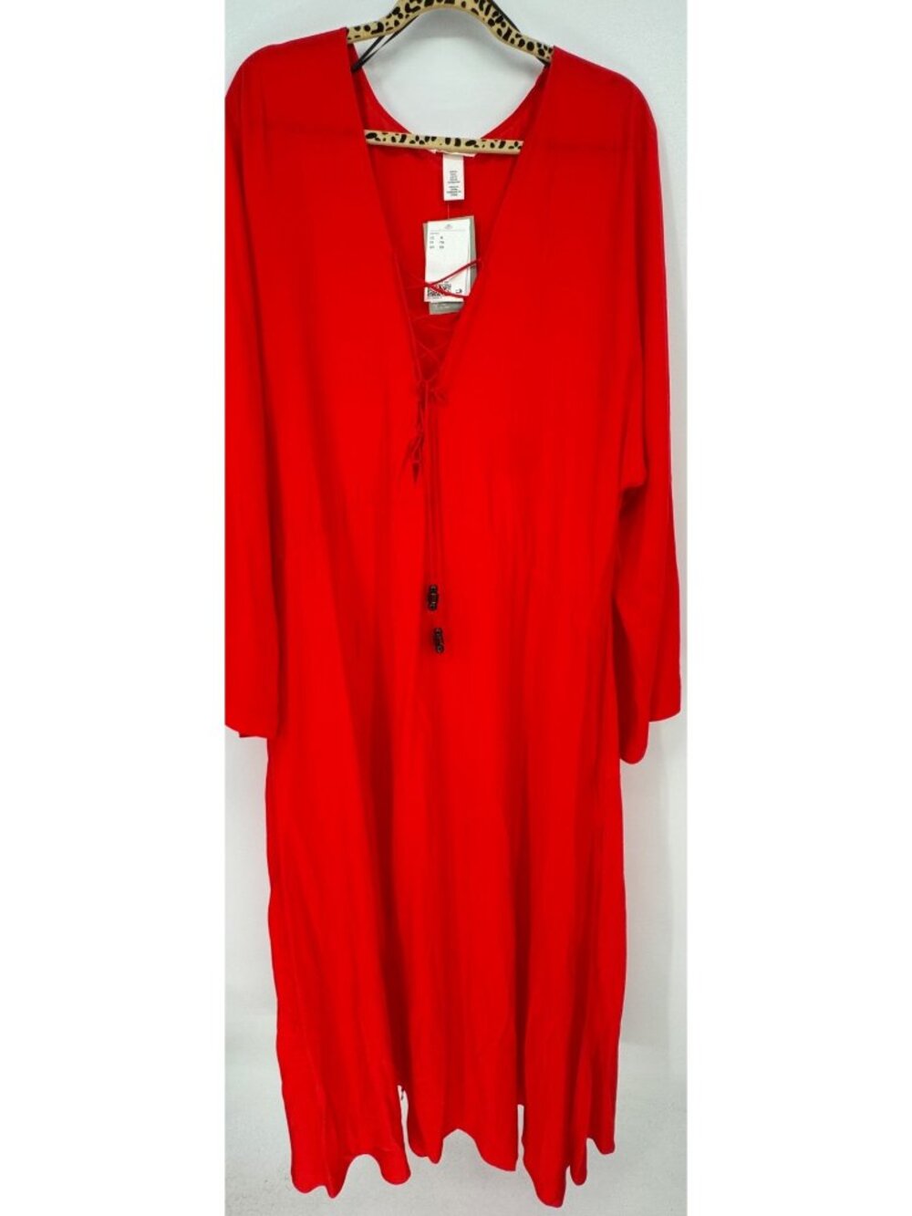 H&M Womens NWT Red V-Neck Long-Sleeve Maxi Dress With Side Slits Size XL